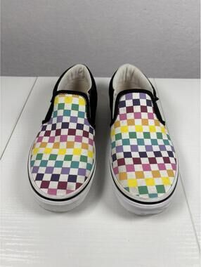 Vans Asher Shoes Women's 6 Colorful Canvas Rainbow Checkered Slip On Sneakers